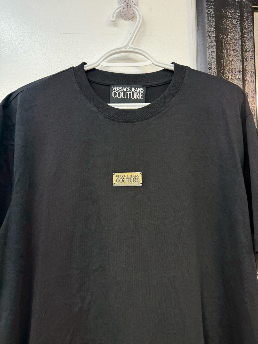 Versace Jeans Collection Black Short-Sleeve Tee with Logo Plaque